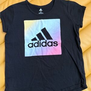 Adidas Kids Black T-Shirt with Multicolor Logo sz Medium teens
